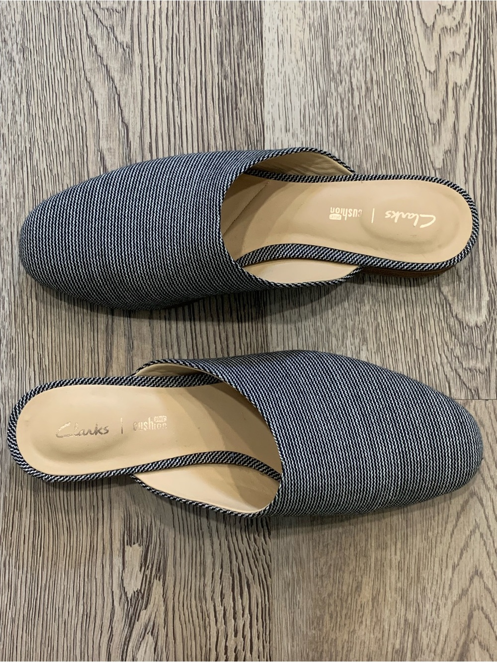 Clarks Pure Blush Navy and White Striped Slip-On Mules